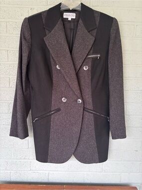 Vintage 1990s Jordan & Cole Color Block Black Wool Blazer